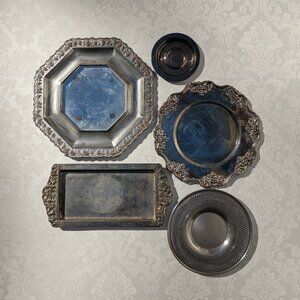 Vintage Silverplate Tray LOT OF 5 Godinger WM Rogers Manning Bowman Grape Motif